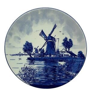 Delft Blauw Blue Delft Hand-Painted Windmill Plate Holland Boat 7" Decorative